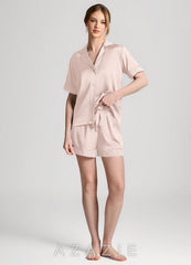 Satin Lace Trim Short Sleeve Pajama Set