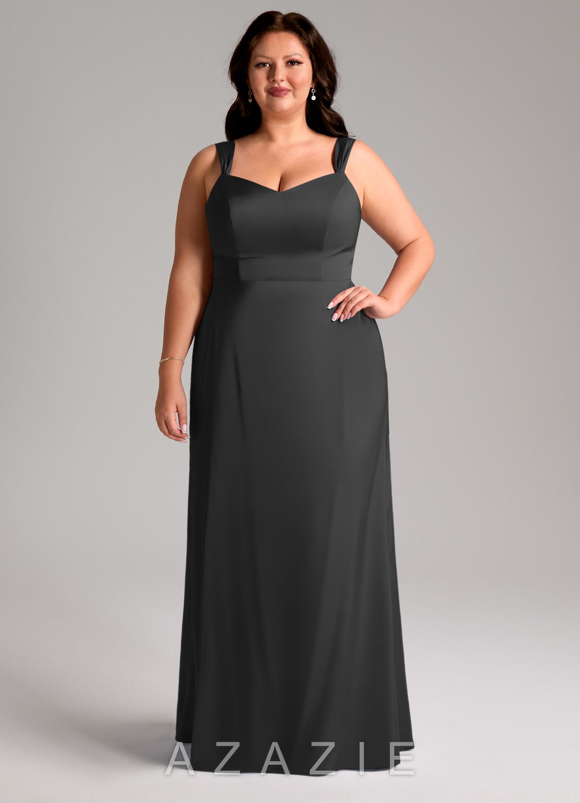 Azazie Denice Black Sheath Pleated Stretch Satin Dress black