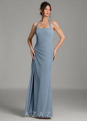 Azazie Ezra Dusty Blue Mermaid Pleated Mesh Dress dusty_blue