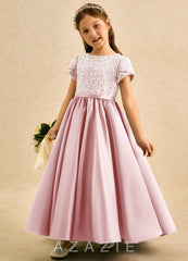 Azazie Cashew Powder Pink Ball-Gown with Sleeves Matte Satin Dress powder_pink