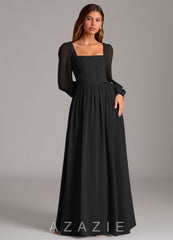 Azazie Maree Black A-Line Corset Chiffon Dress black