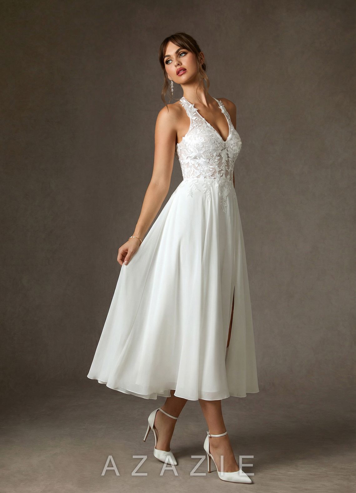 Azazie Sonia Diamond White A-Line Lace Dress