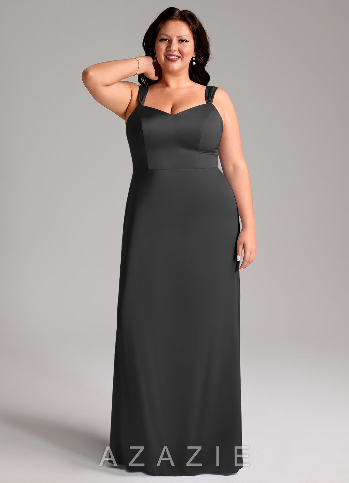 Azazie Denice Black Sheath Pleated Stretch Satin Dress black