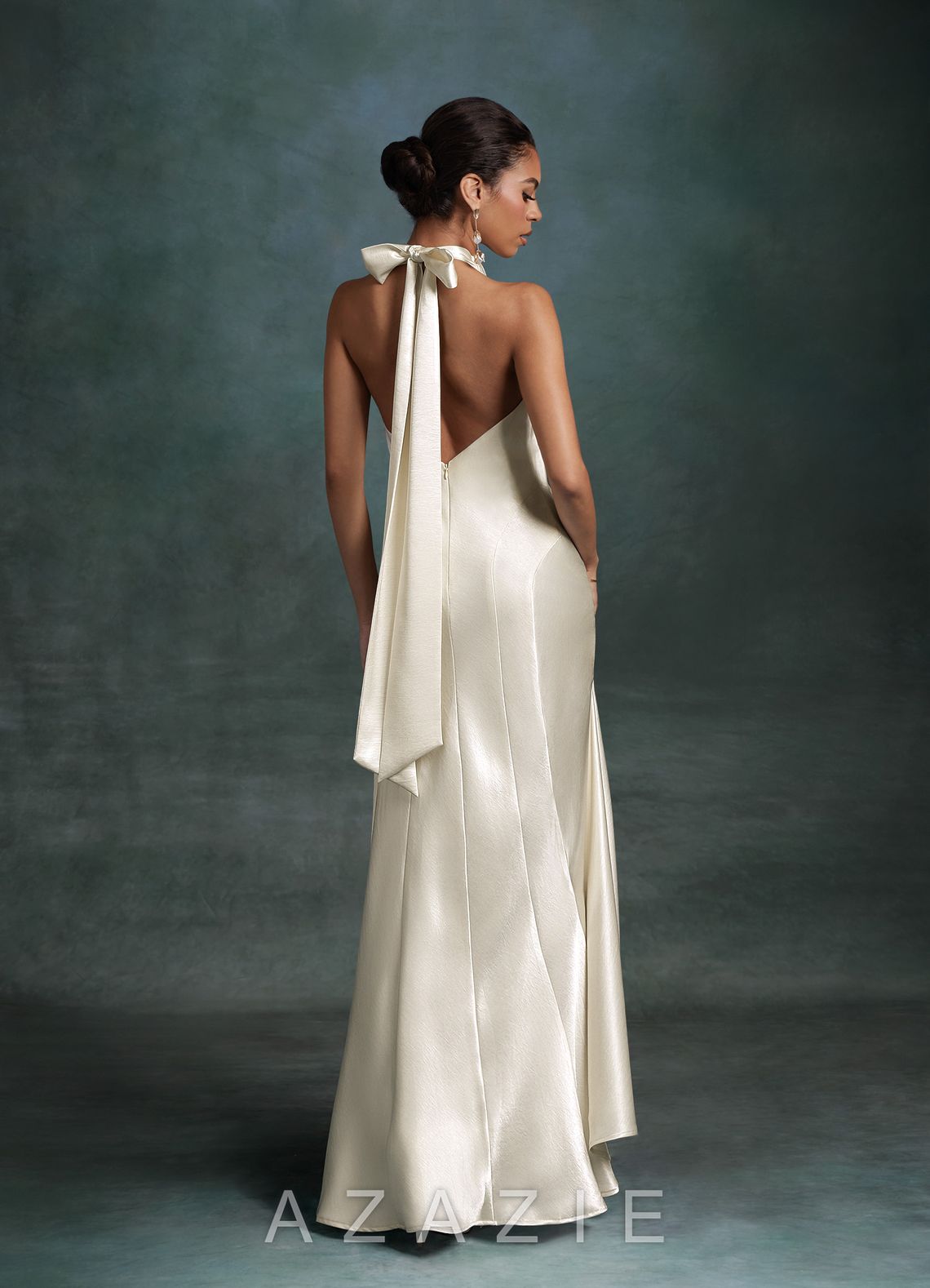 Azazie Autumn Antique White Mermaid High Neck Charmeuse Dress