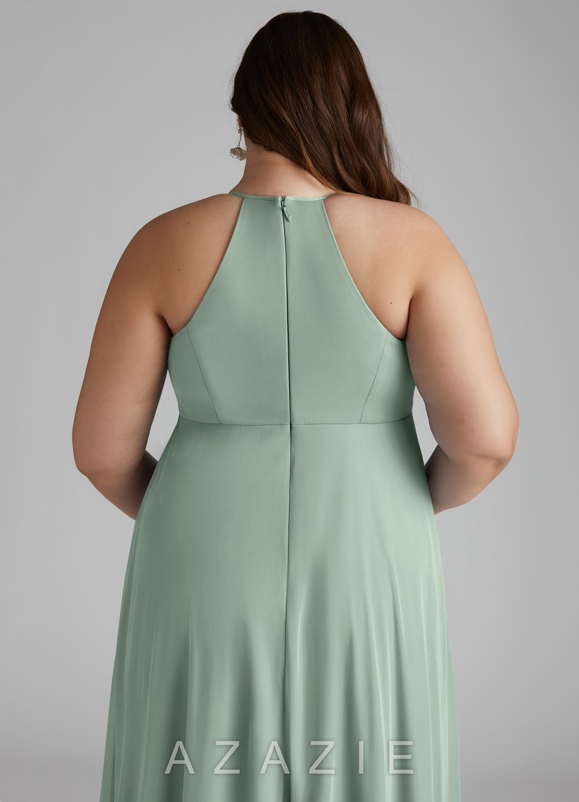 Azazie Annabelle A-Line V-Neck Pleated Mesh Floor-Length Dress agave