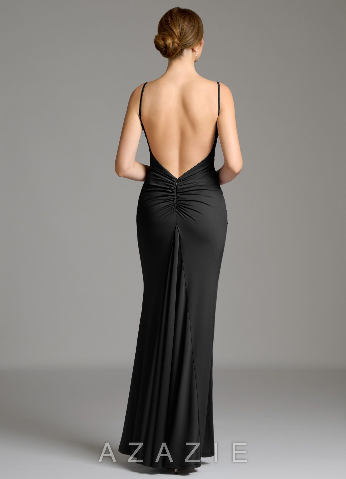 Azazie Jolene Black Mermaid Square Neckline Premium Stretch Jersey Dress black