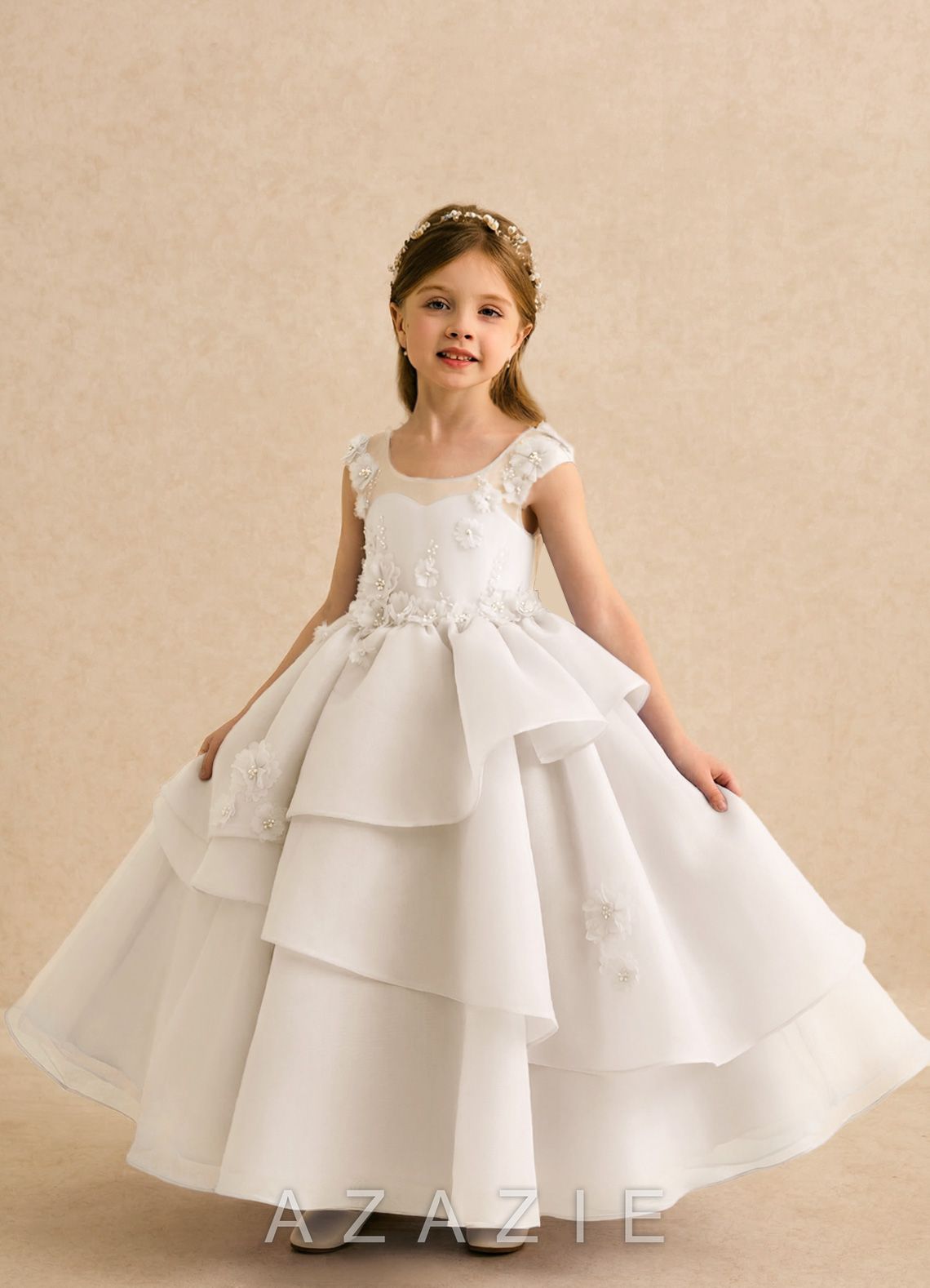 Azazie Mimie Ivory Ball-Gown Sweetheart Neckline Organza Dress ivory