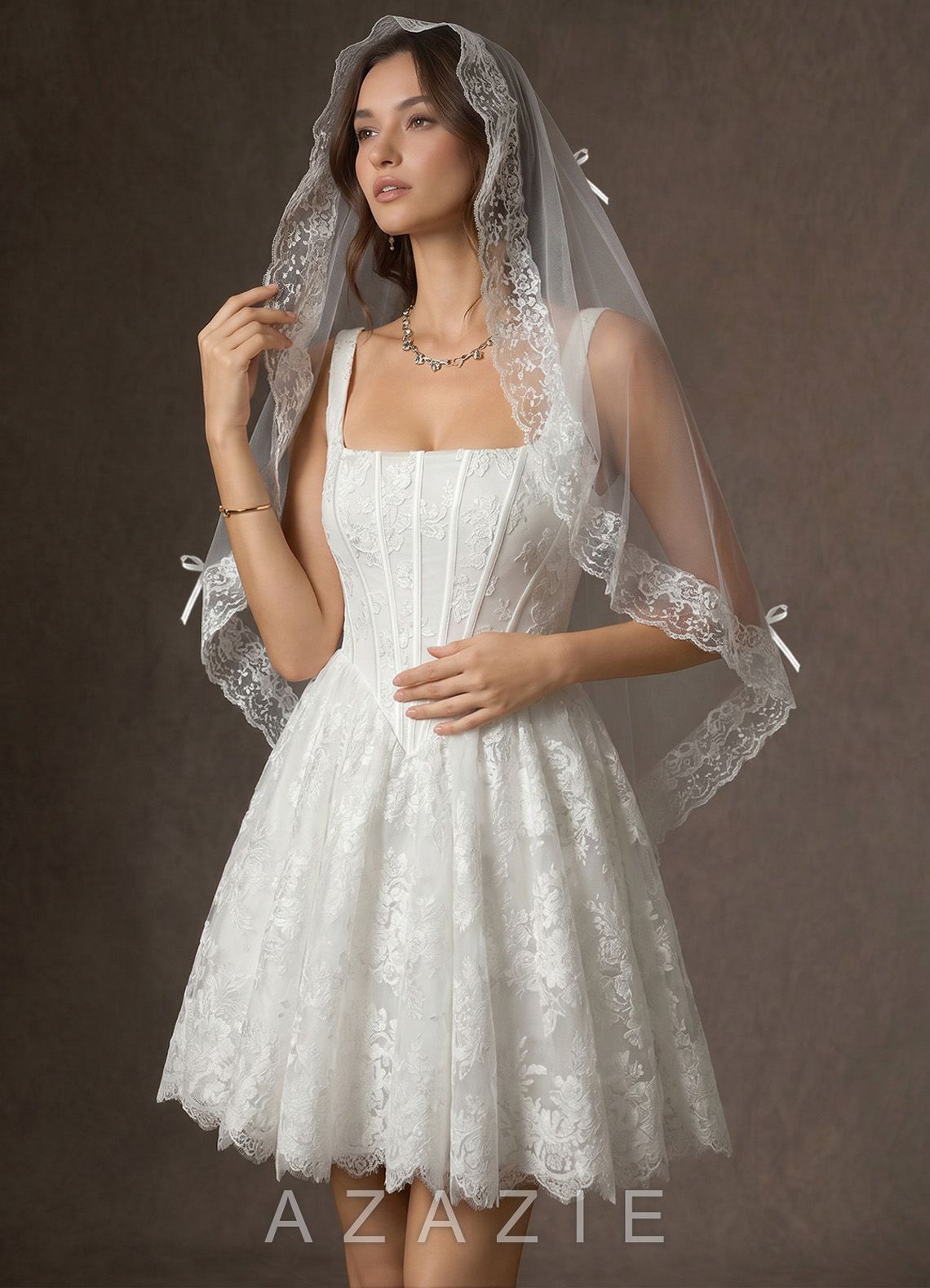 The French Vintage Ruffled Lace Elbow Veil  diamond_white
