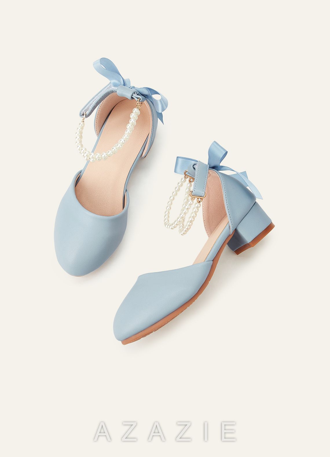 Satin Bow Pearl Strap Girl's Block Heels for Little & Big Kids