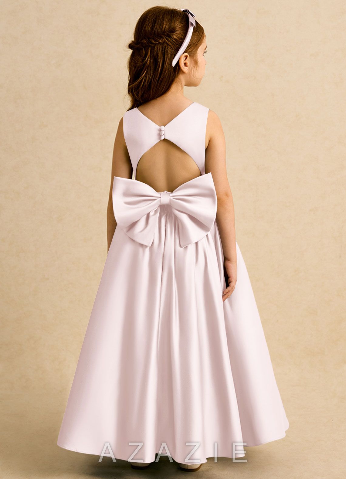 Azazie Nellia Blushing Pink A-Line Bow Matte Satin Dress blushing_pink