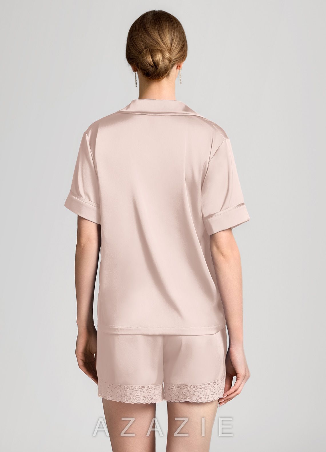 Satin Lace Trim Short Sleeve Pajama Set