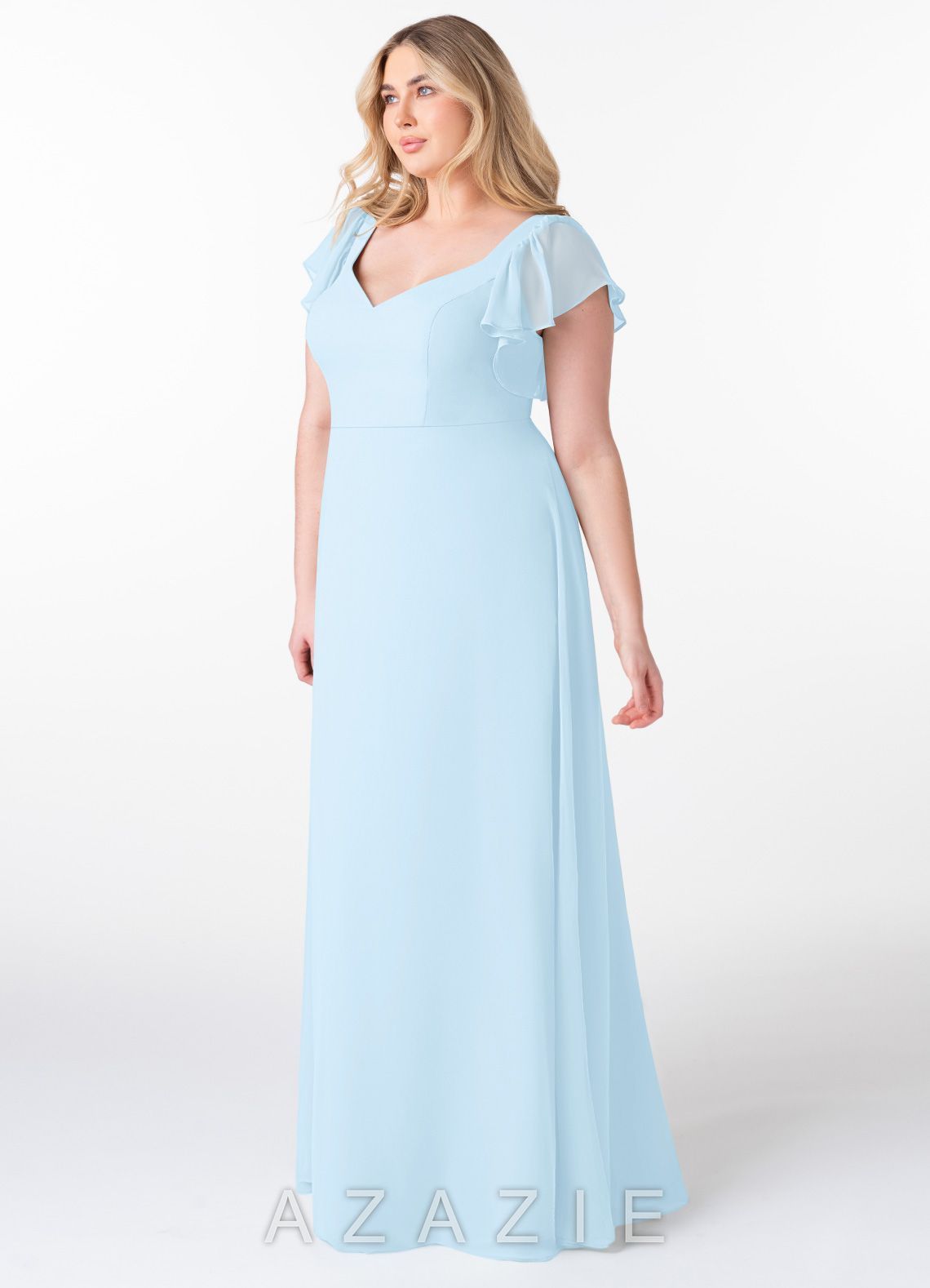 Azazie Syenna Sky Blue A-Line Ruched Chiffon Dress sky_blue