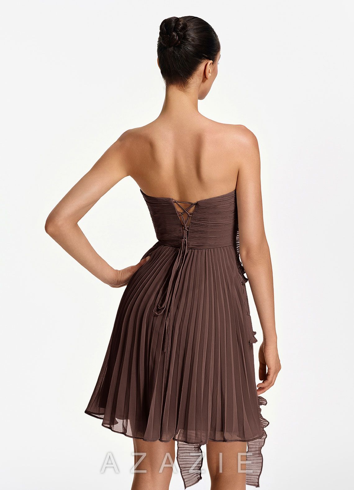 Ilona Ganache Strapless Pleated Ruffle Lace Up Mini Dress