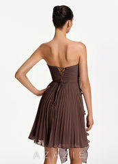 Ilona Ganache Strapless Pleated Ruffle Lace Up Mini Dress