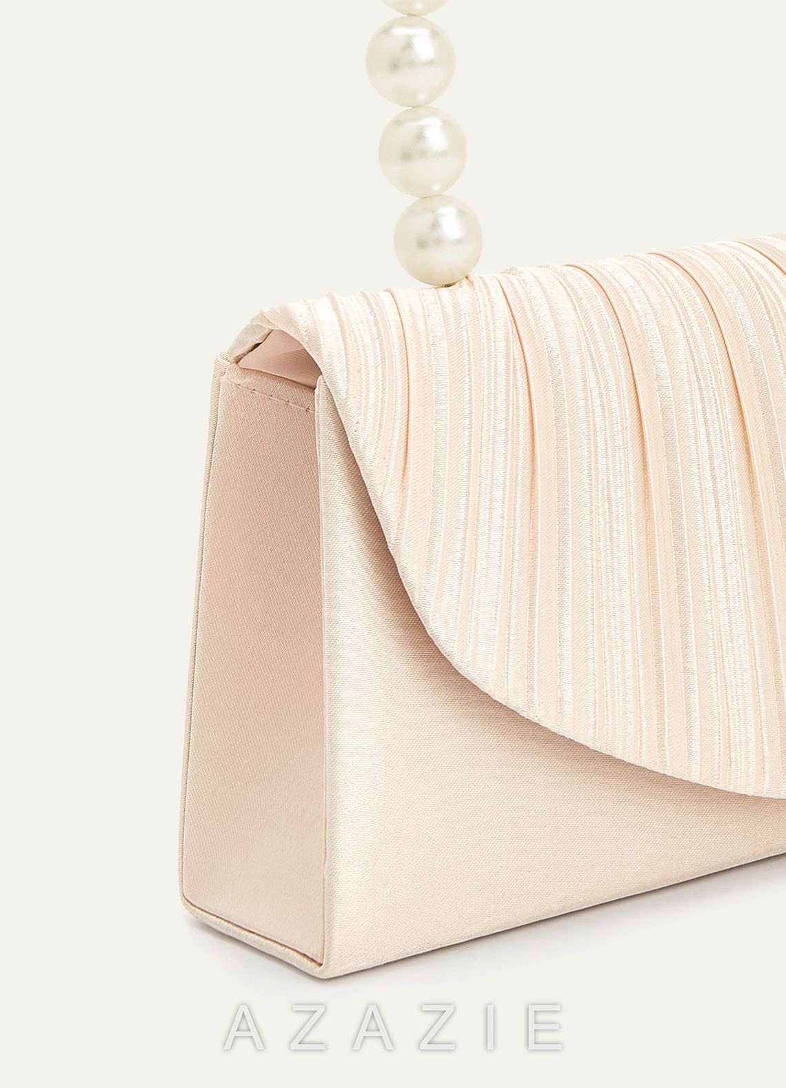 Pearl Handle Pleated Satin Envelope Handbag