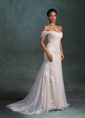 Azazie Ella Diamond White Champagne Mermaid Sweetheart Neckline Tulle Dress diamond_white/champagne