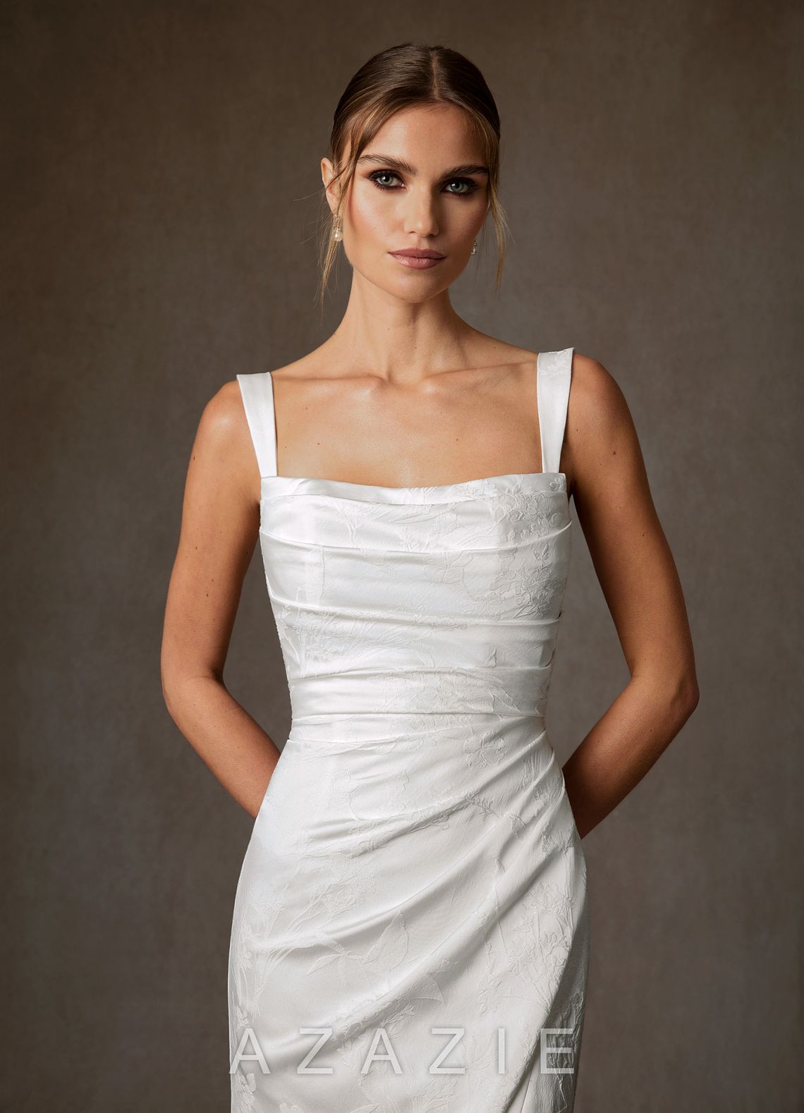 Azazie Tilly Diamond White Sheath Off the Shoulder Floral Jacquard Dress diamond_white