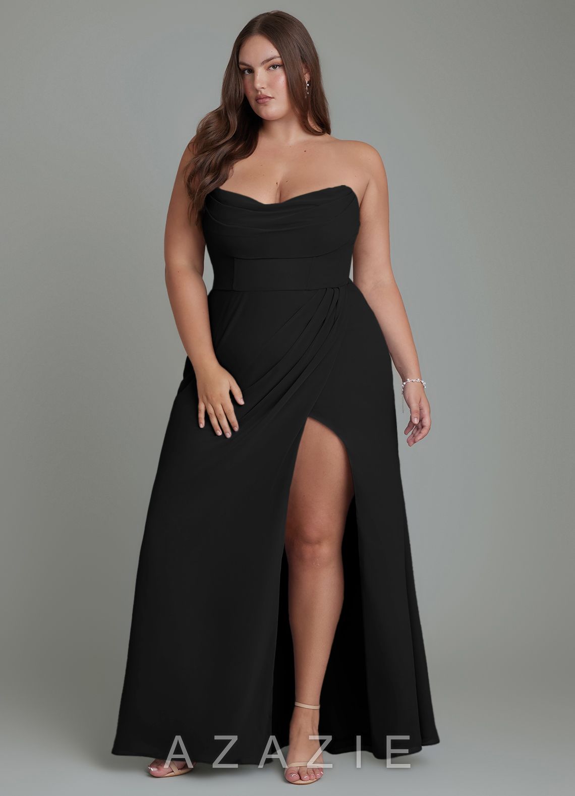Azazie Johana Black Mermaid Off the Shoulder Chiffon Convertible Dress black