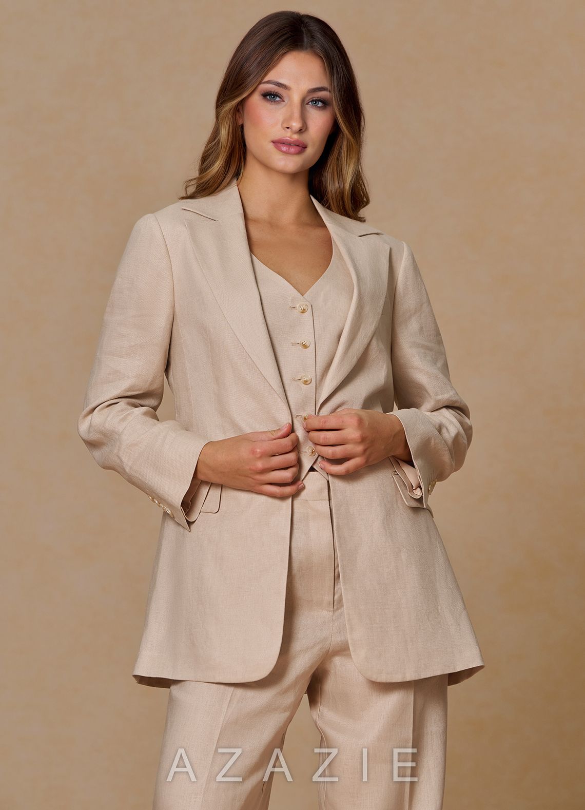 Belicia Tan 100% Linen Blazer