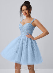 Raphinase Sky Blue Lace Tulle Beading Corset A line Lace-Up Mini Dress