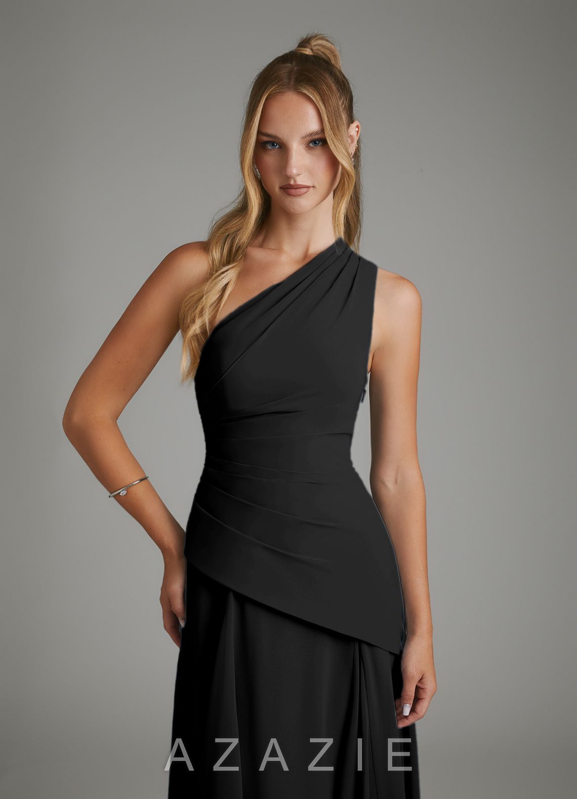 Azazie Holly Black A-Line Corset Chiffon Dress black