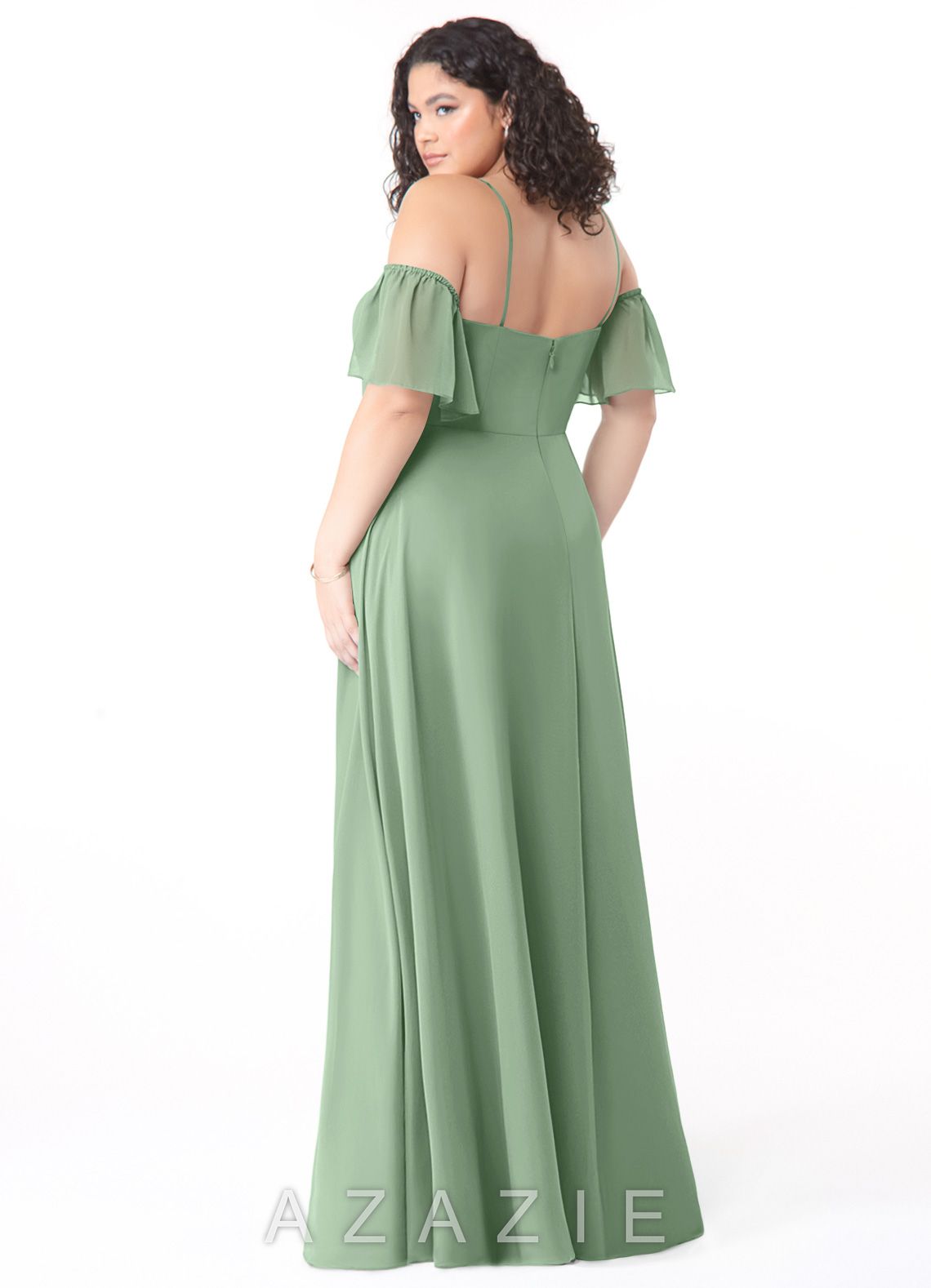 Azazie Sue Matcha A-Line Off the Shoulder Chiffon Convertible Dress matcha