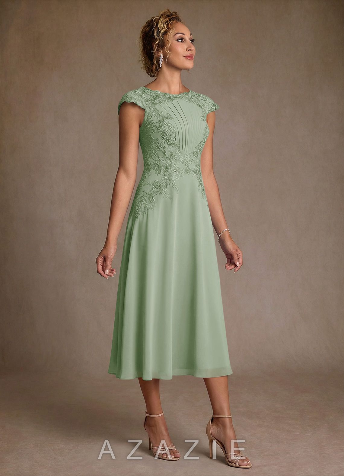 Azazie Crista Dusty Sage A-Line Lace Chiffon Dress dusty_sage