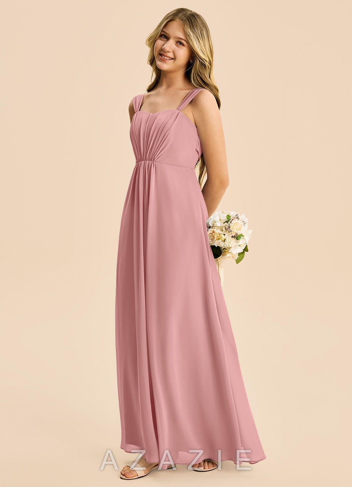 Azazie Elsie Junior Dusty Rose A-Line Sweetheart Neckline Chiffon Dress dusty_rose