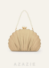 Matching Color Metallic Satin Shell-Shape Pleated Clutch Bag