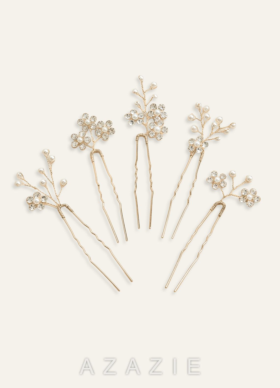 Rhinestone Floral Cluster Hairpin Set  gold