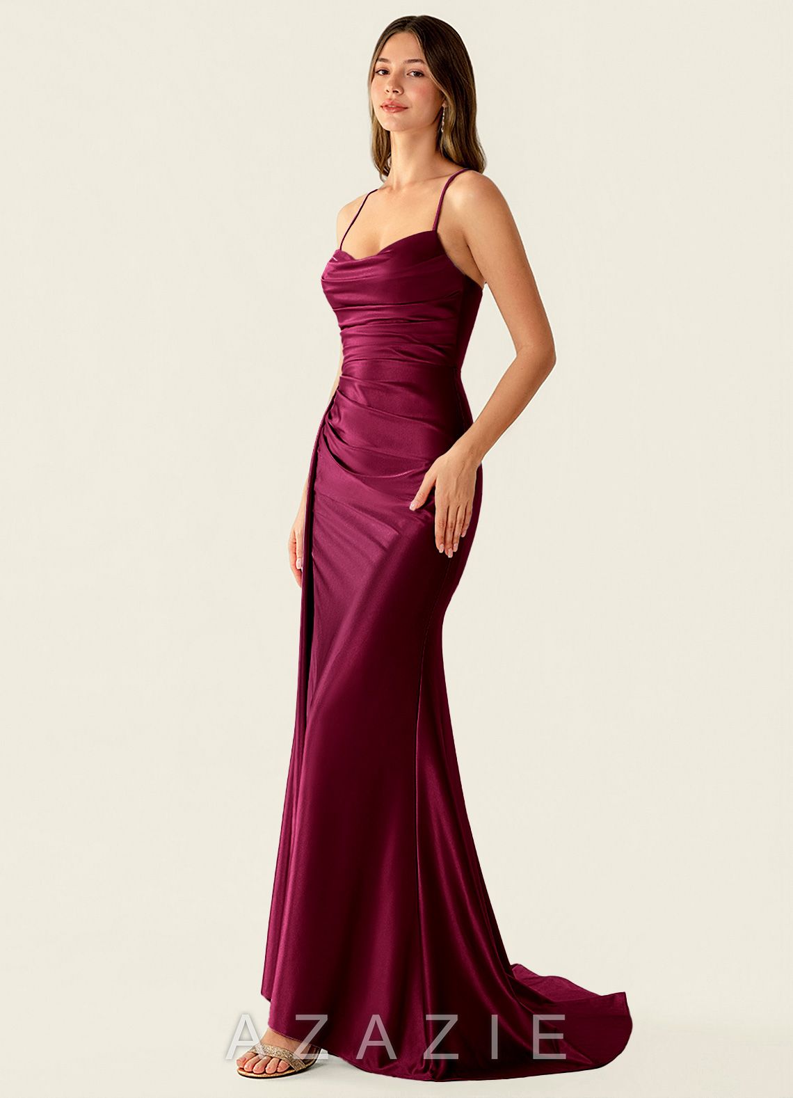 Drape Ankara Red Satin Prom Dress