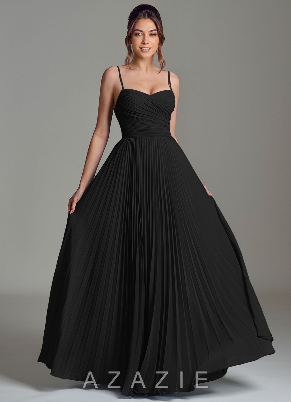 Azazie Catie Black A-Line Sweetheart Neckline Chiffon Dress black