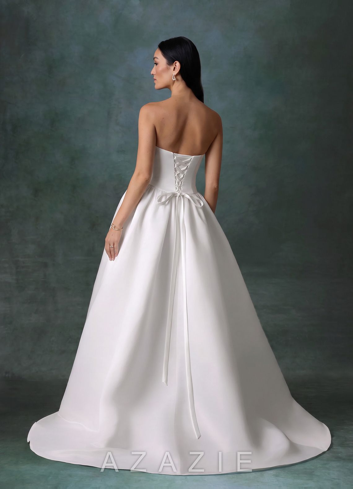 Azazie Melinda Diamond White Ball-Gown Strapless Satin Dress diamond_white