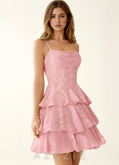 Rietta Coral Pink Jacquard Ruffles Corset Mini Dress