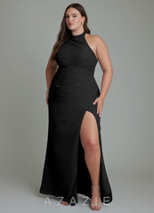 Azazie Jemma Black Sheath Pleated Chiffon Dress black