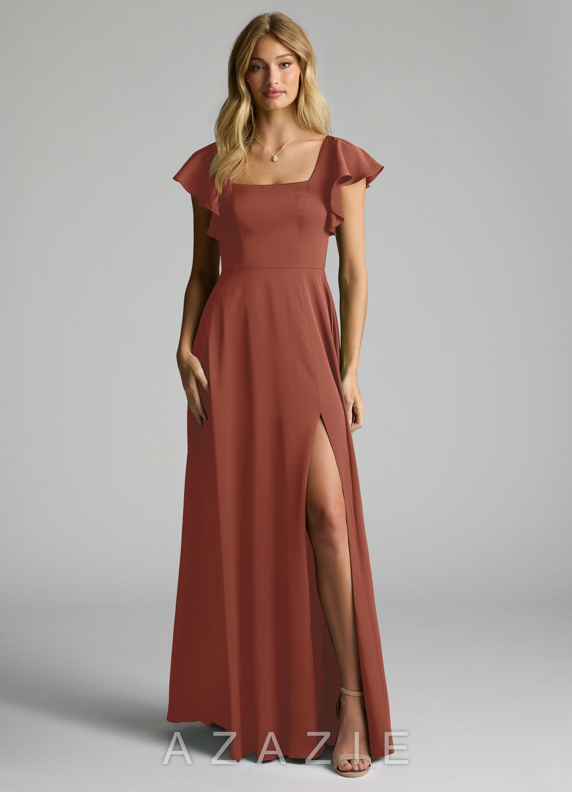 Azazie Bondi Auburn A-Line Bow Stretch Satin Dress auburn