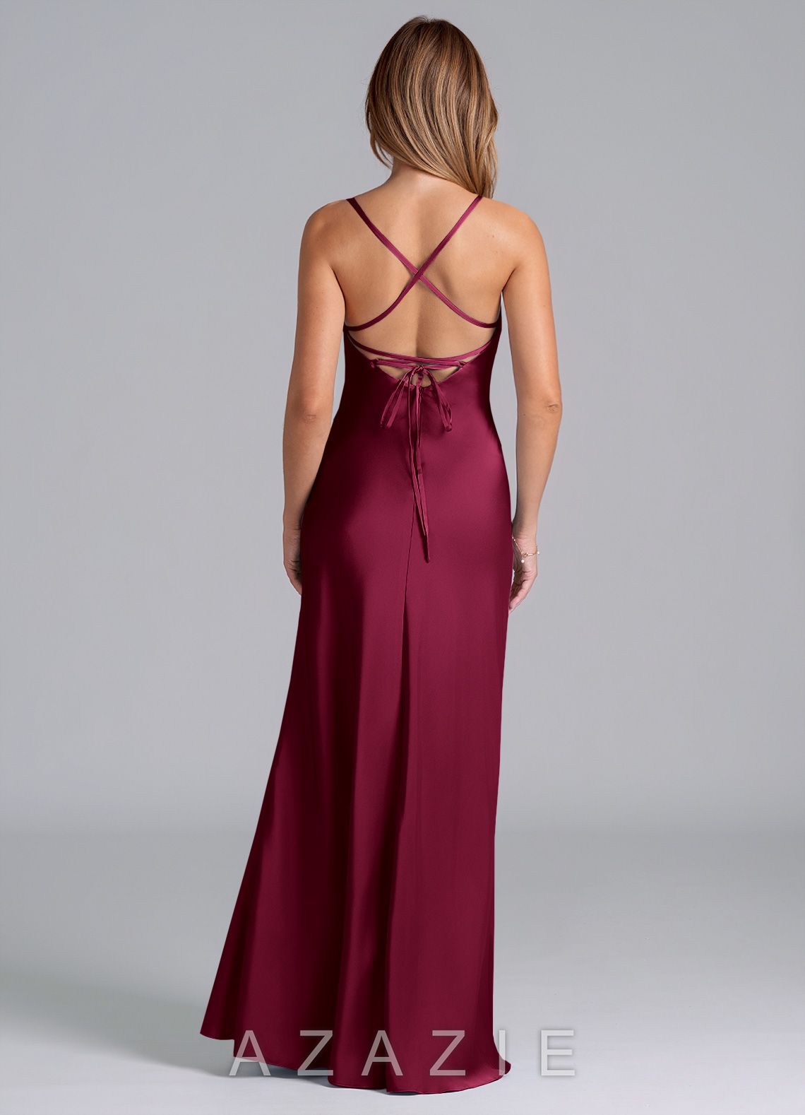 Azazie Seema Burgundy Mermaid Corset Stretch Satin Dress burgundy