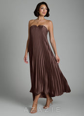 Azazie Rayna Ganache A-Line Strapless Stretch Satin Dress ganache