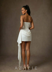 Azazie Aniko Diamond White Fit and Flare Stretch Satin Dress diamond_white