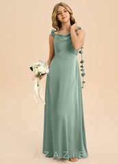 Azazie Gumdrop Junior Agave Empire Pleated Stretch Satin Dress agave