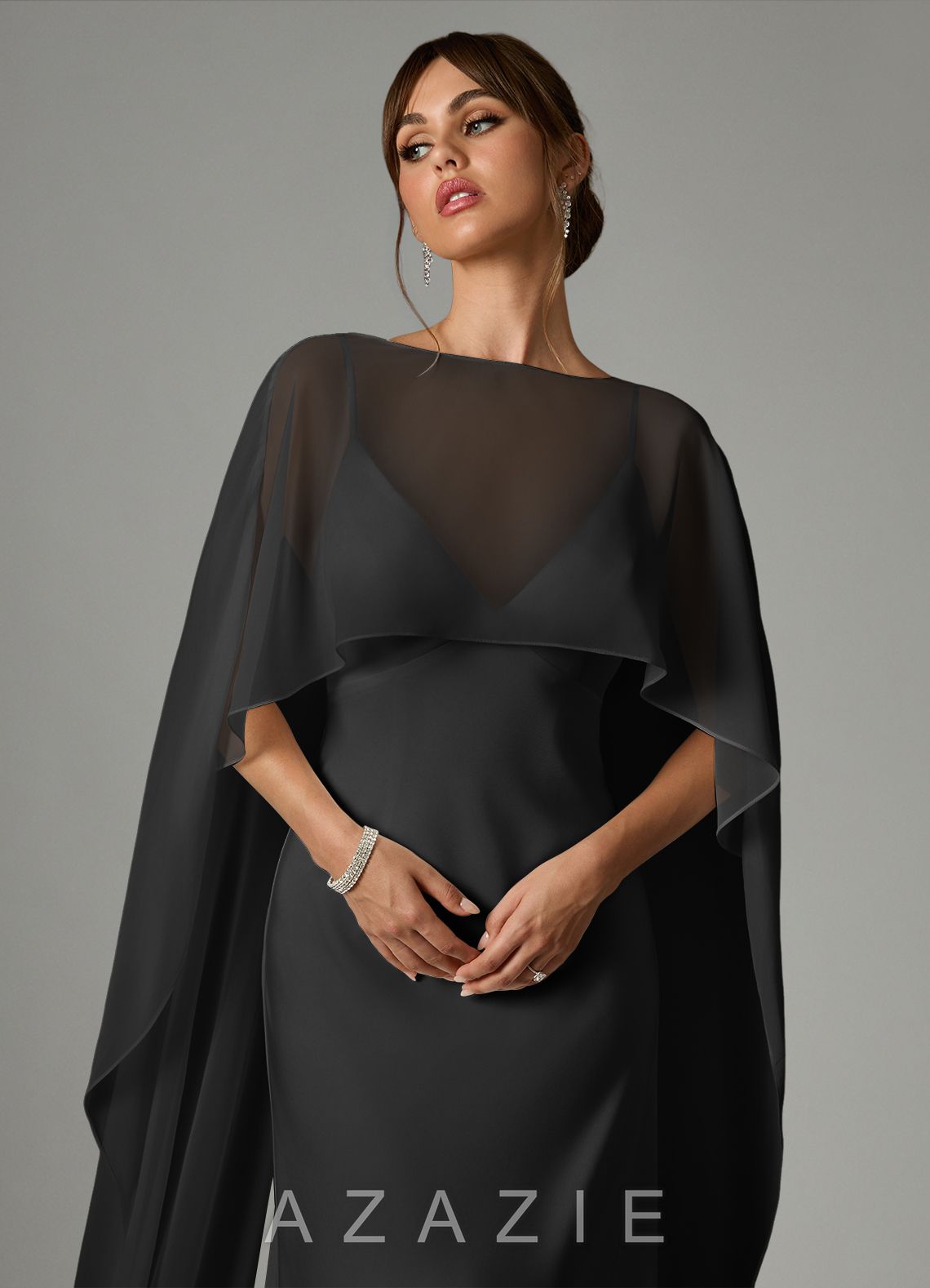 Azazie Stefania Black A-Line Stretch Satin Dress black