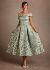 Azazie Centralia Aqua Blue Jacquard A-Line Off the Shoulder Floral Jacquard Dress aqua_blue_jacquard