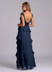 Azazie Sloane Dark Navy A-Line Sweetheart Neckline Floral Burnout Dress dark_navy