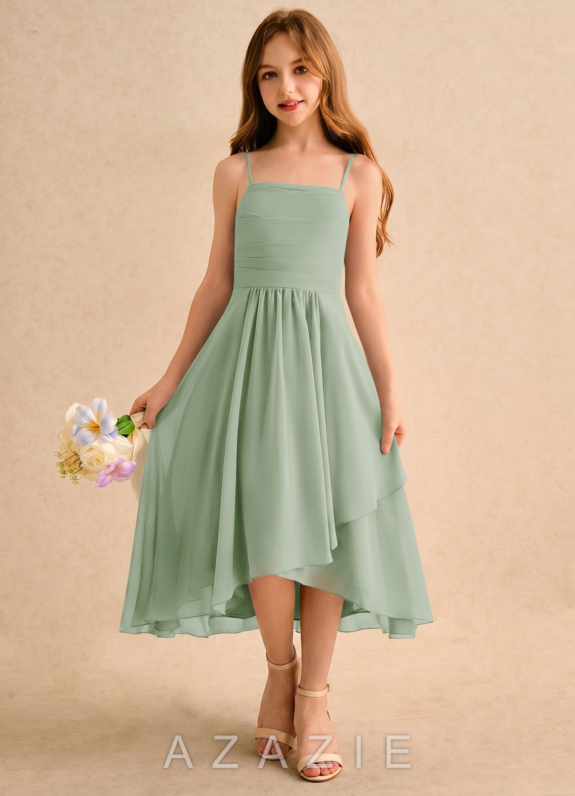 Azazie Twilight Dance Girls Formal Dusty Sage A-Line Pleated Chiffon Dress dusty_sage