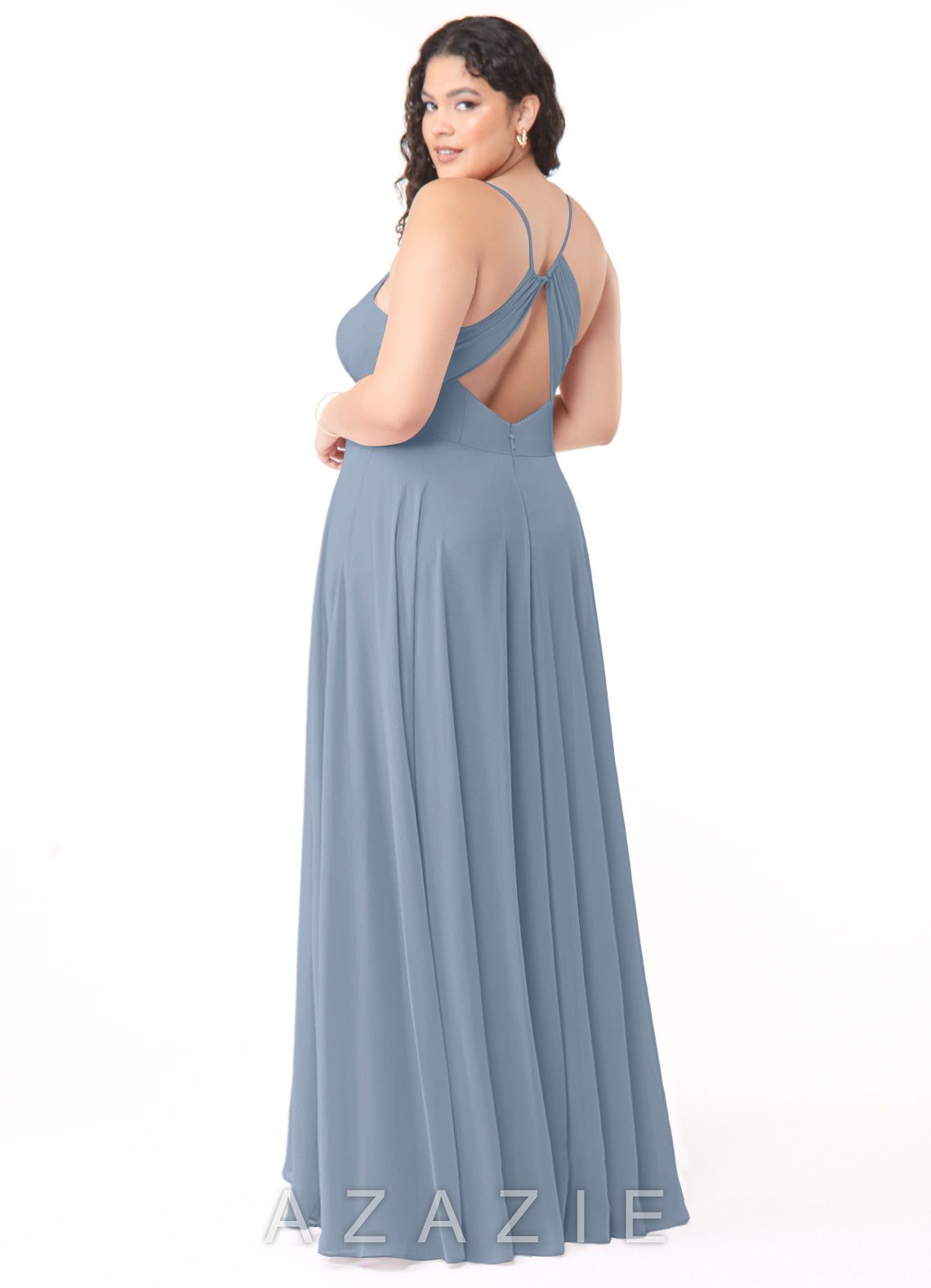 Azazie Avelina Dusty Blue A-Line V-Neck Pleated Chiffon Dress dusty_blue