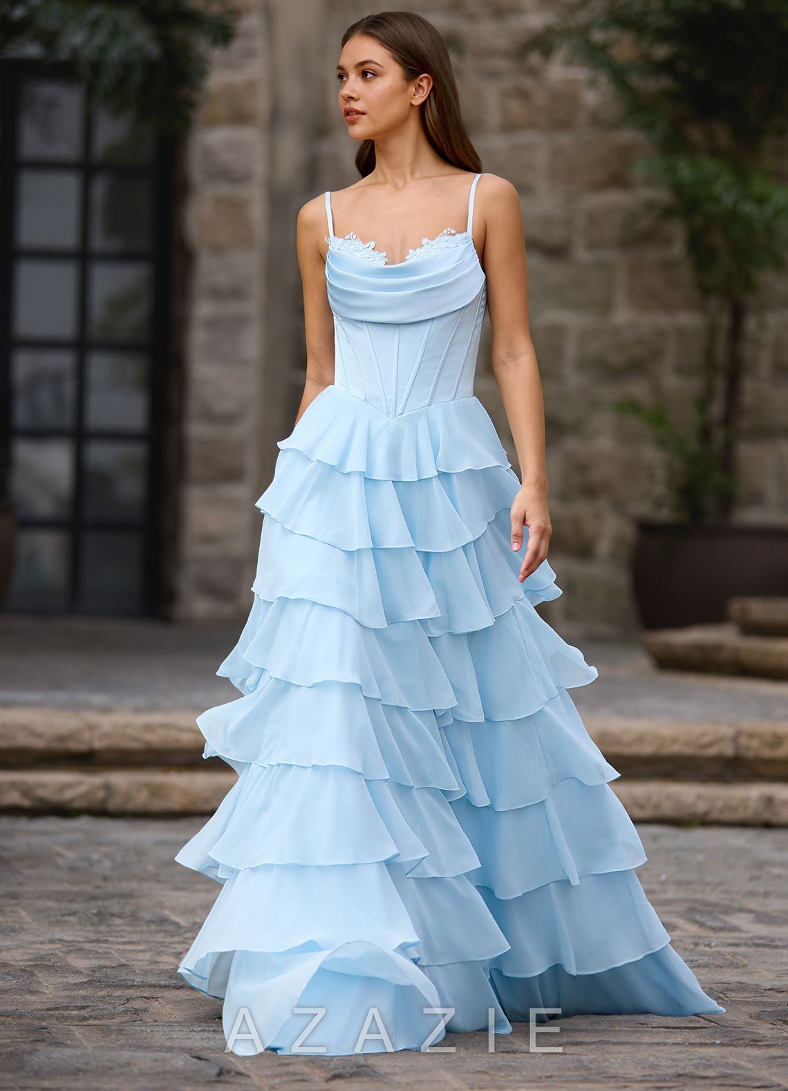 Floralace Sky Blue Ruffled A-line Prom Dress  sp_sky_blue_#111401