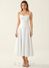 Madeleine White Satin Lace Up Back Midi A-line Graduation Dress