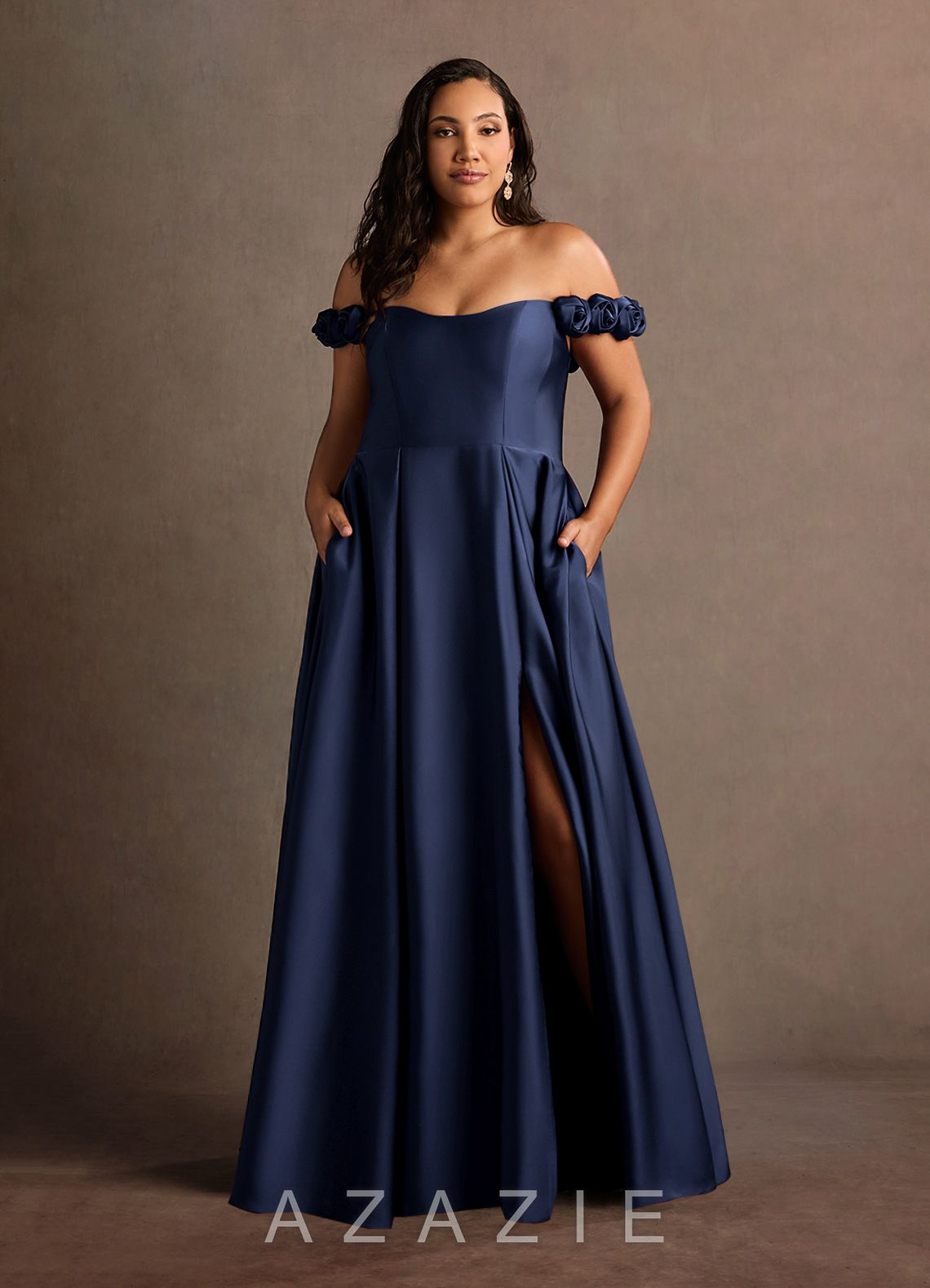 Azazie Romance {color} Rose Straps Gown  navy_#ny134188