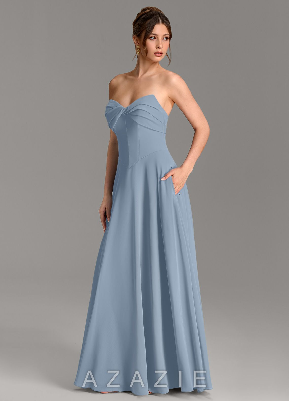 Azazie Meleena Dusty Blue A-Line Strapless Chiffon Dress dusty_blue