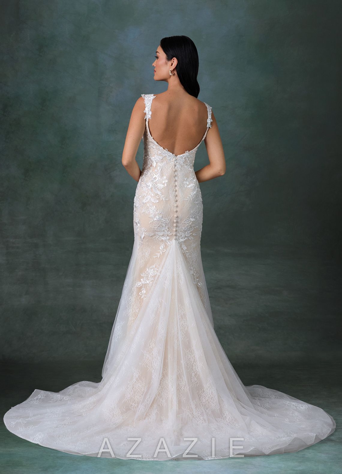 Azazie Veronica Diamond White Champagne Mermaid Tulle Dress diamond_white/champagne